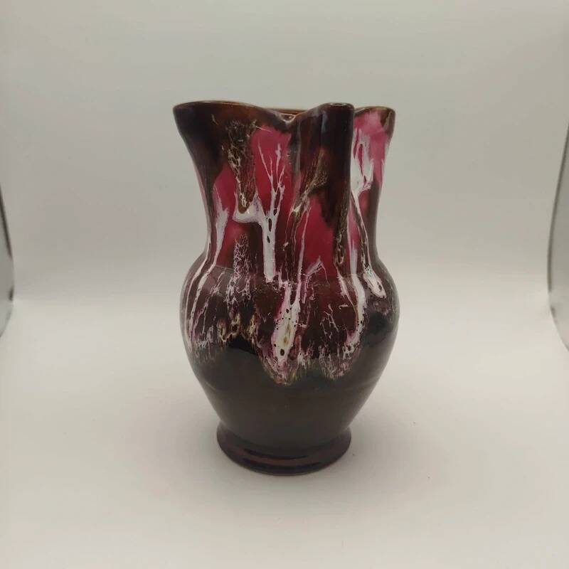 Pichet Vallauris vintage glazed ceramic with red drip design from the 1960s.