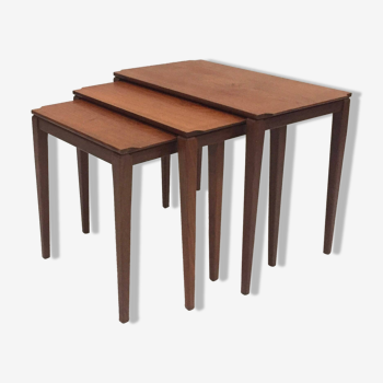 Série de 3 tables gigognes scandinaves en teck