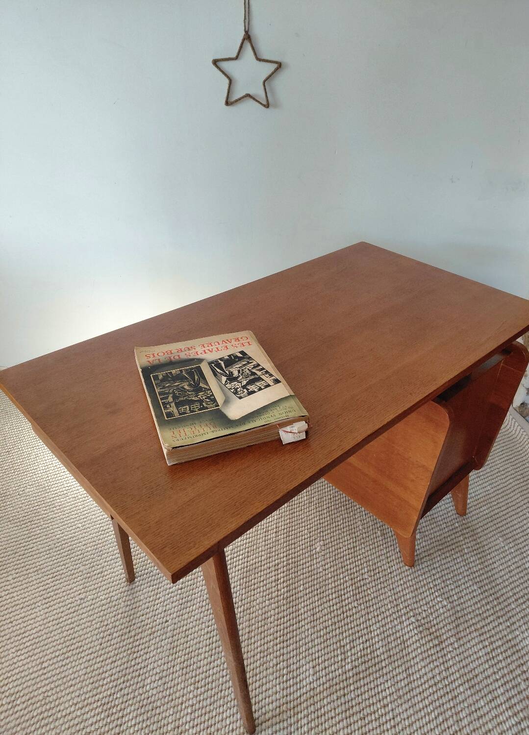 Vintage Scandinavian desk with a floating top and splayed legs - 1960.