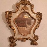 18th century Italian mirror in gilded and painted wood