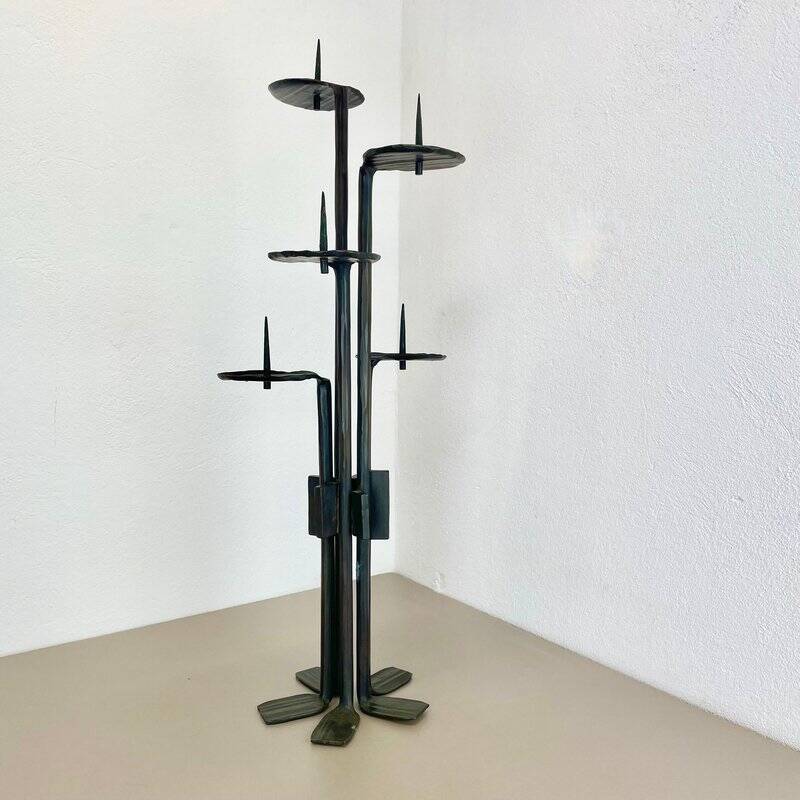 Large brutalist bronze candleholder by Manfred Bergmeister, Germany, 1970s