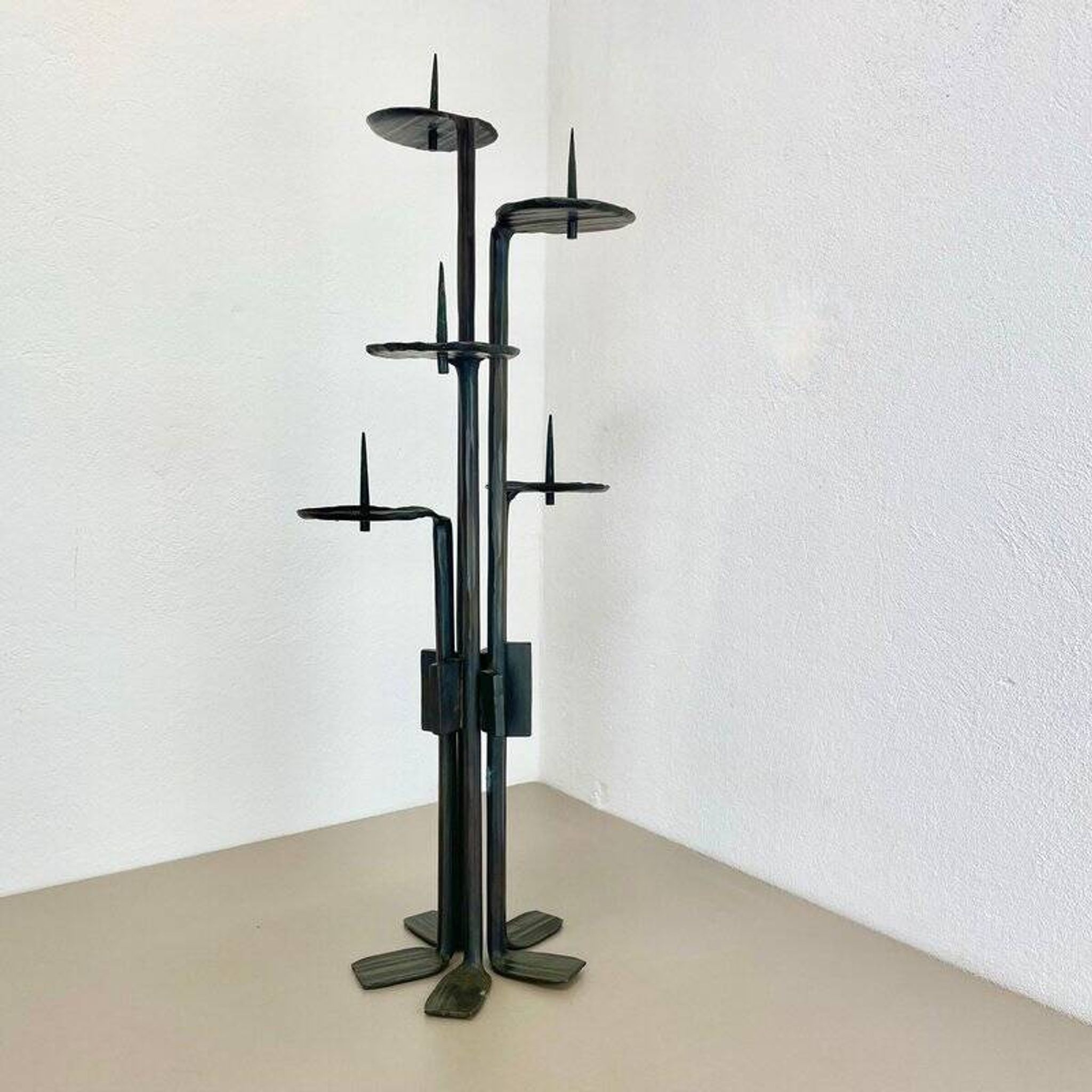 Large brutalist bronze candleholder by Manfred Bergmeister, Germany, 1970s
