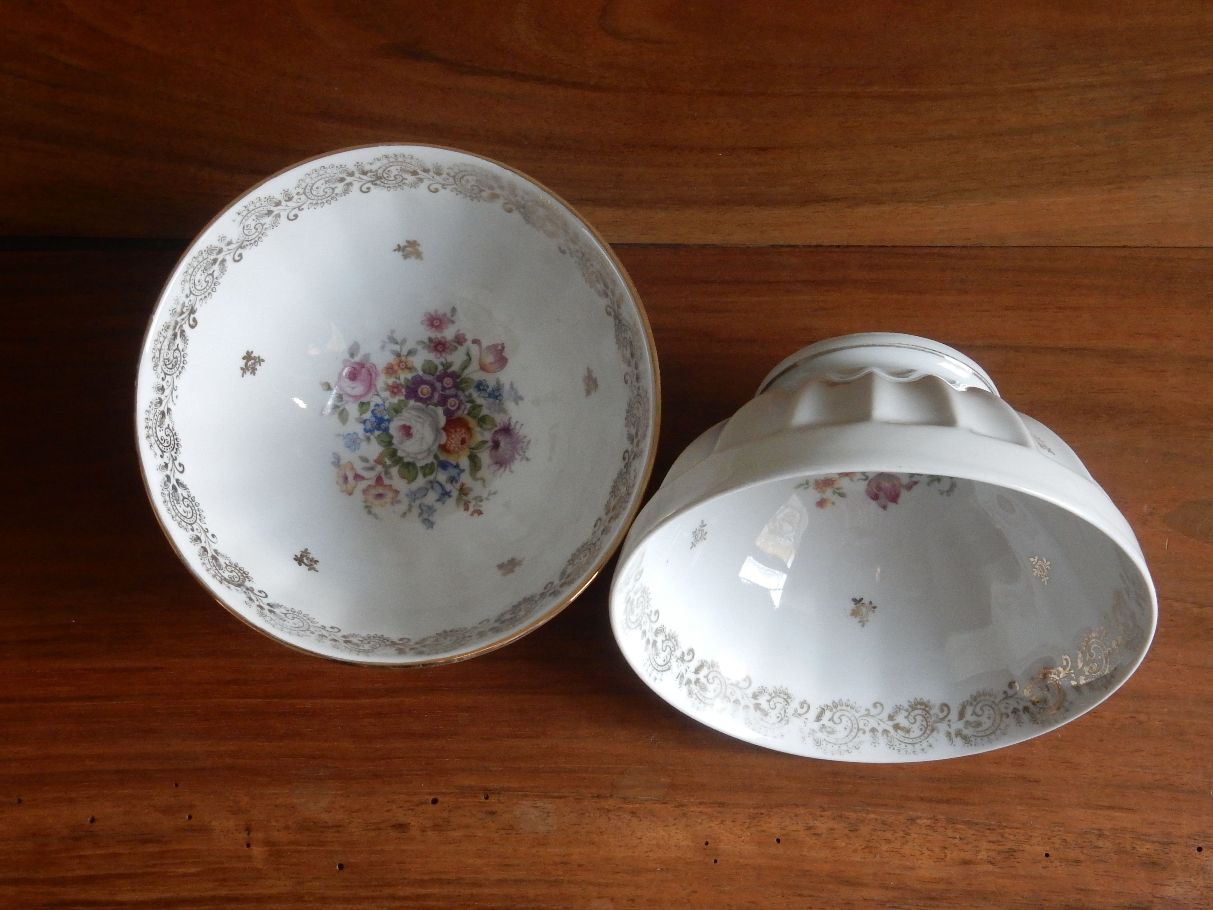 2 French JW porcelain milk coffee bowls