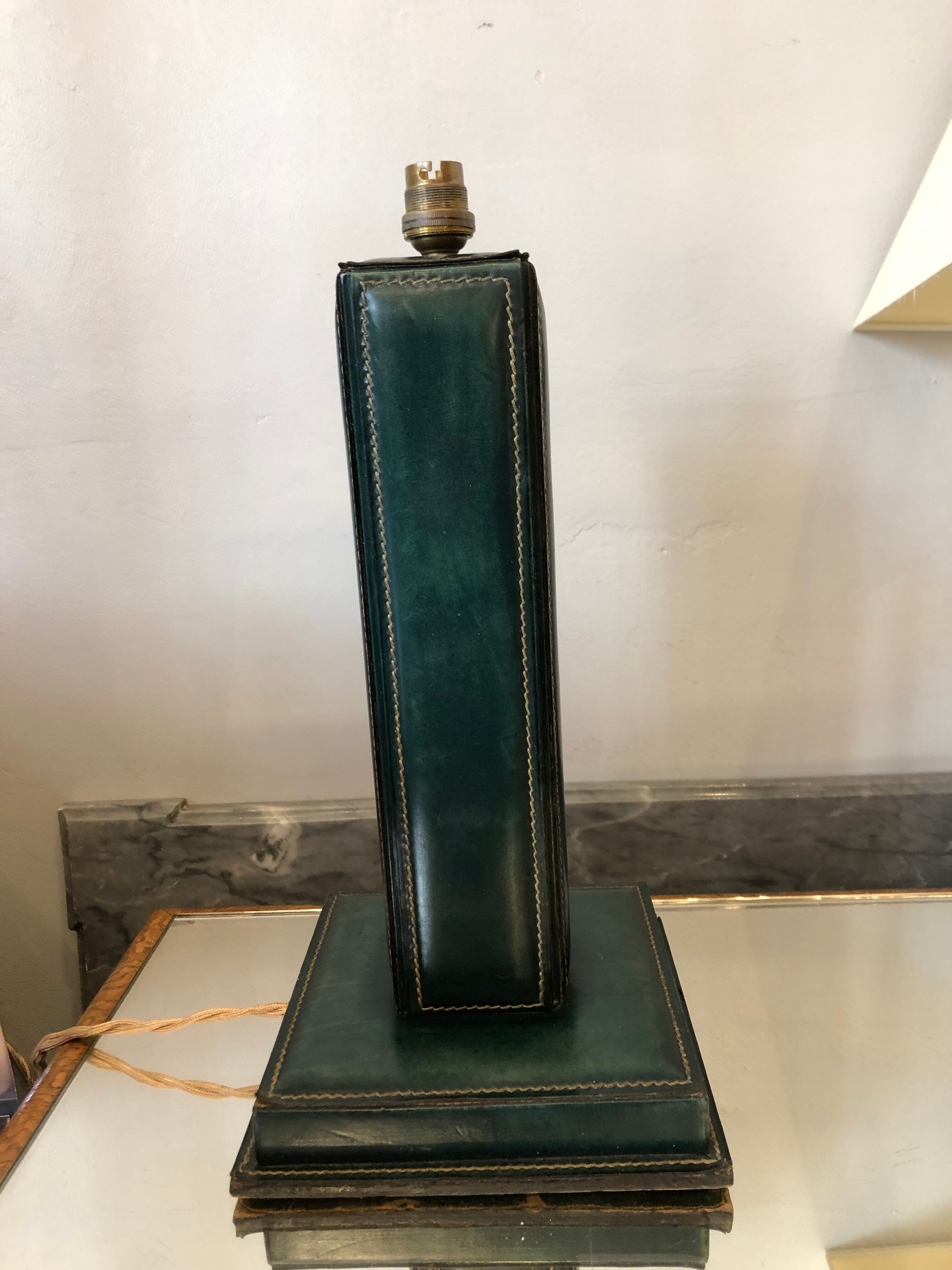 Green leather lamp base circa 1960