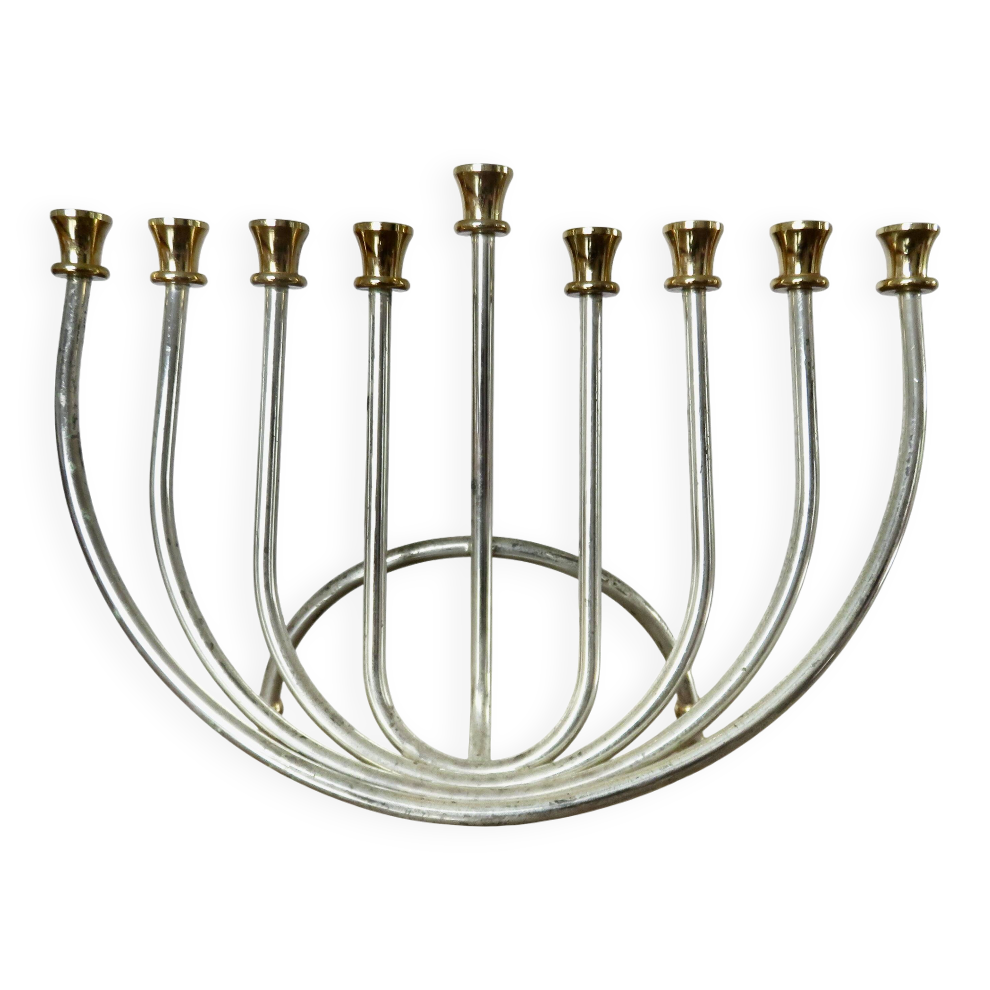9-candle candle holder, designer, in gold and silver metal, 1970s