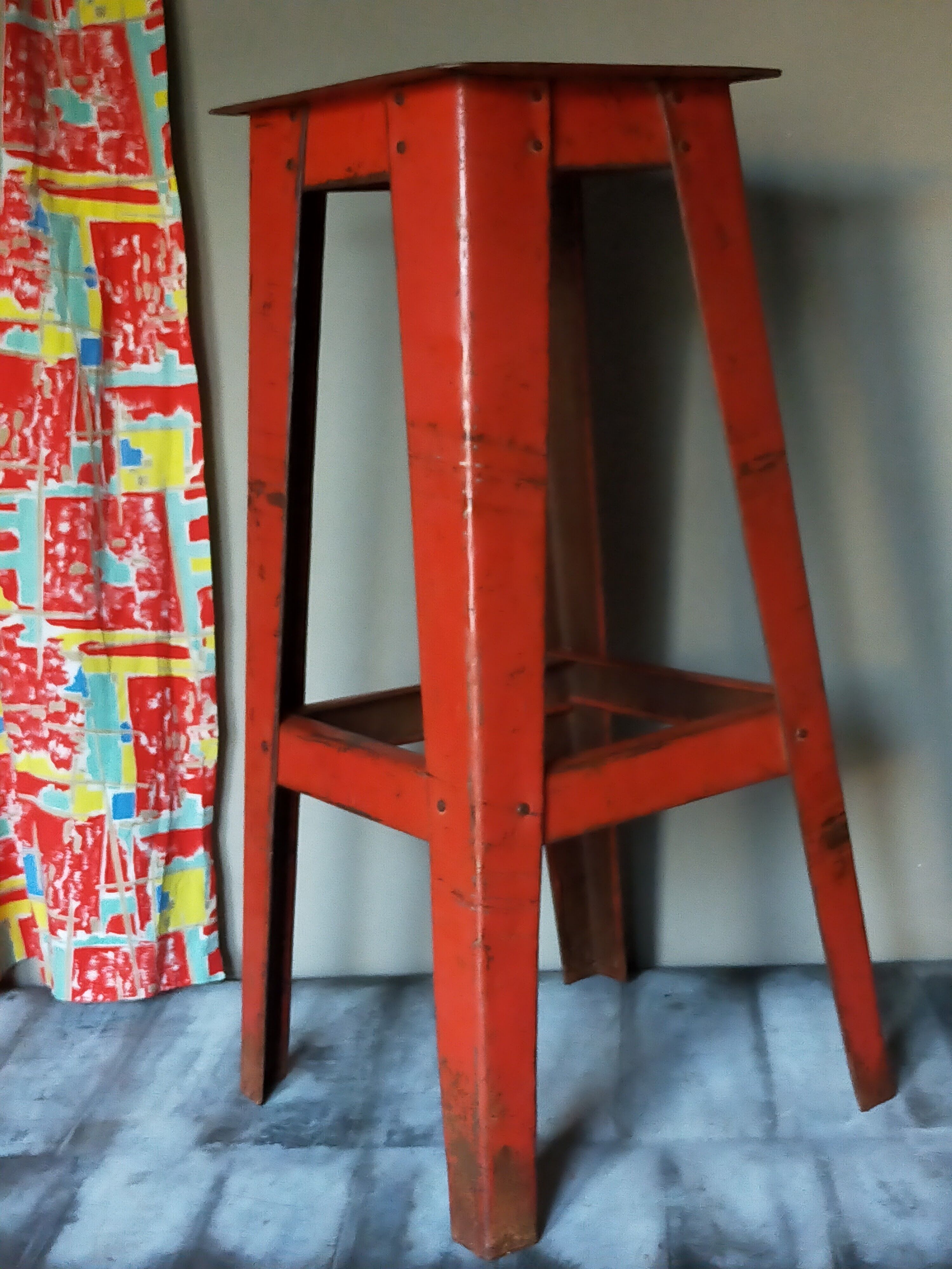 Vintage industrial stool made of recycled sheet metal