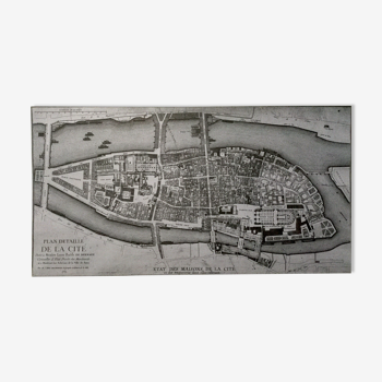 Historical map of the island of the city in Paris in 1754