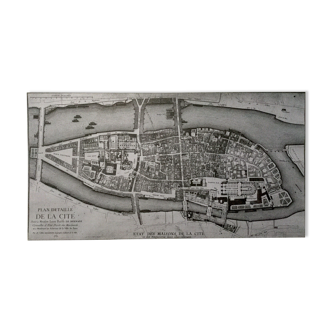 Historical map of the island of the city in Paris in 1754