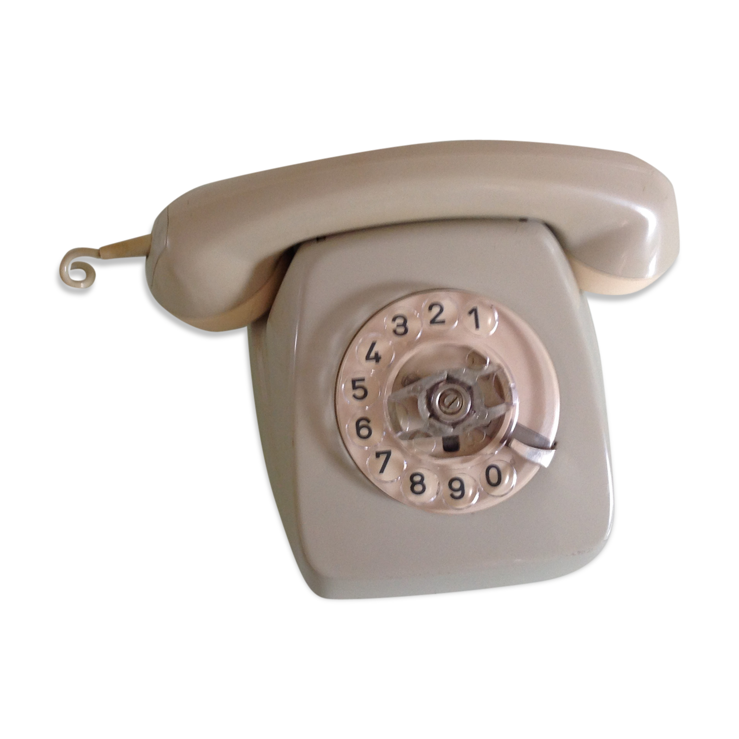 Vintage gray and beige rotary phone