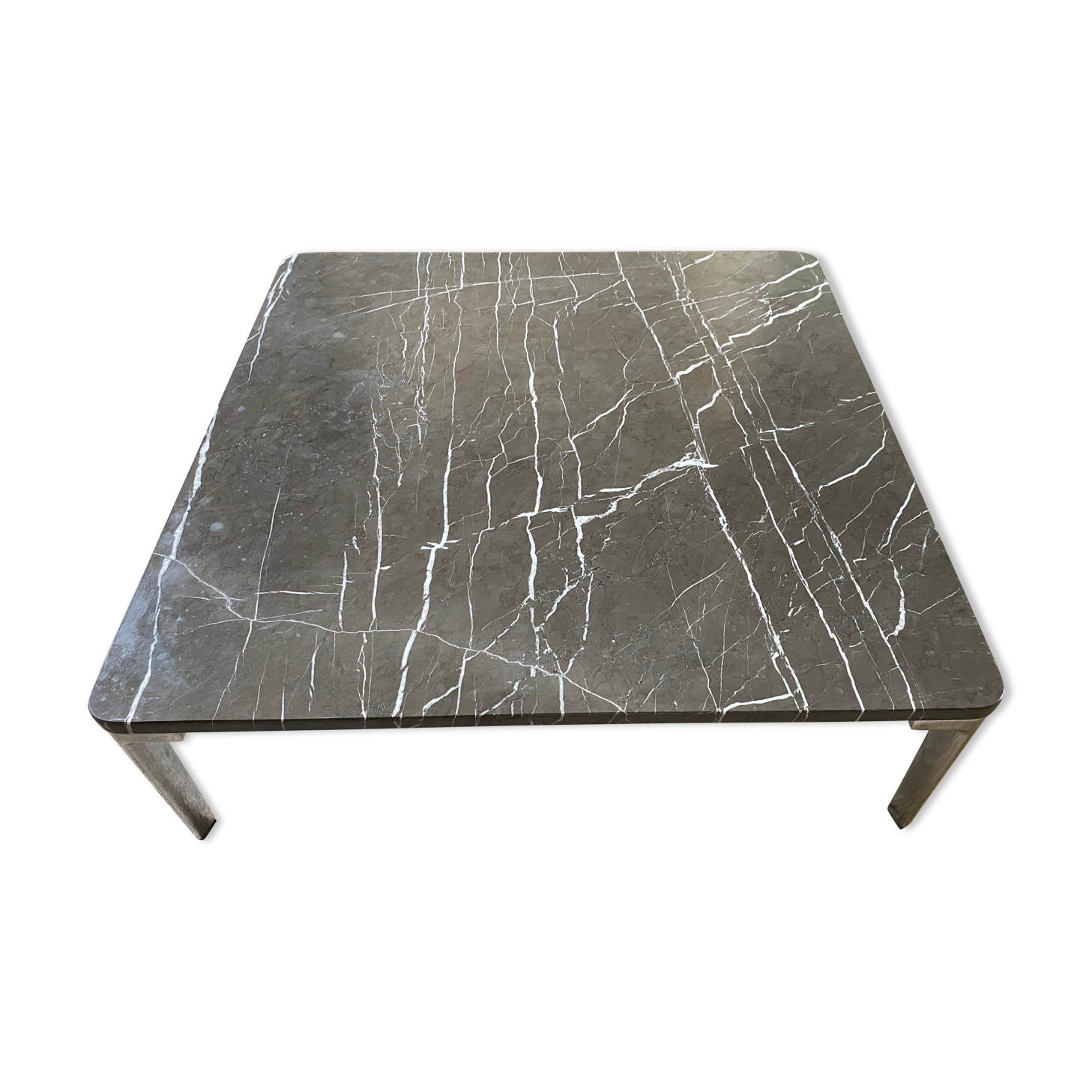 Table basse vintage et moderniste Rolf Benz en marbre et acier