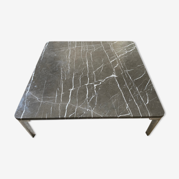 Table basse vintage et moderniste Rolf Benz en marbre et acier