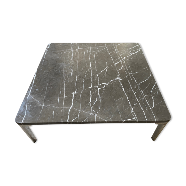 Table basse vintage et moderniste Rolf Benz en marbre et acier