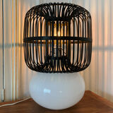 Opaline and rattan laying lamp