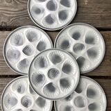 6 assiettes à huîtres Moulin des Loups blanc et gris