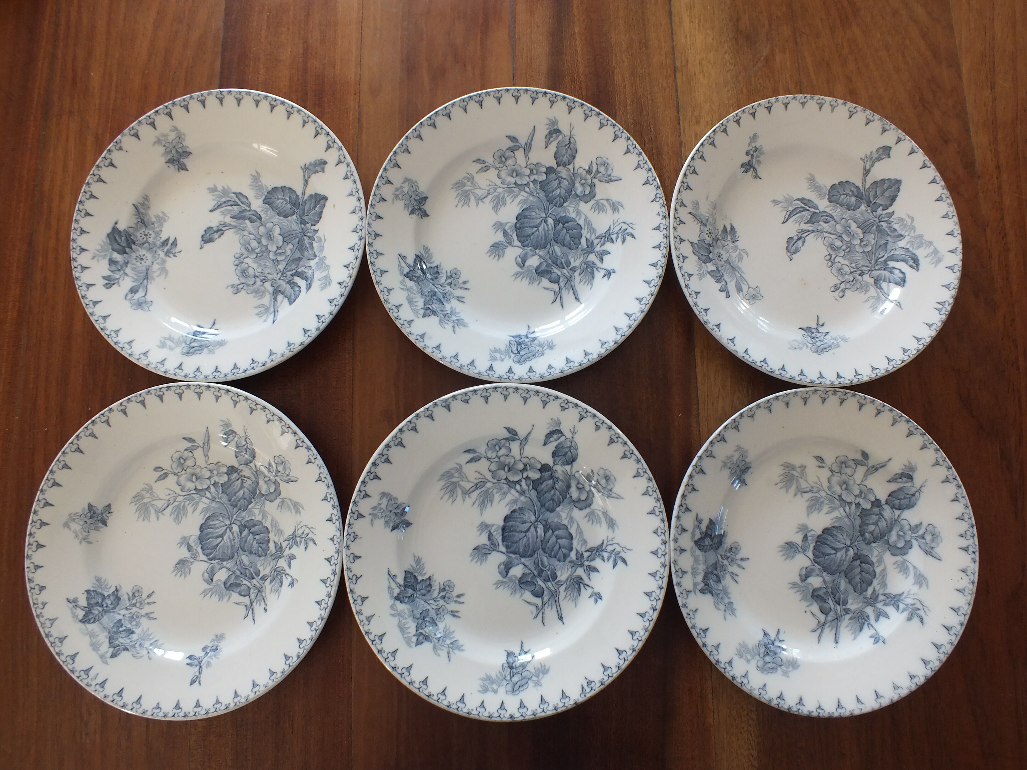 6 flat plates Sarreguemines U&C Flore - blue