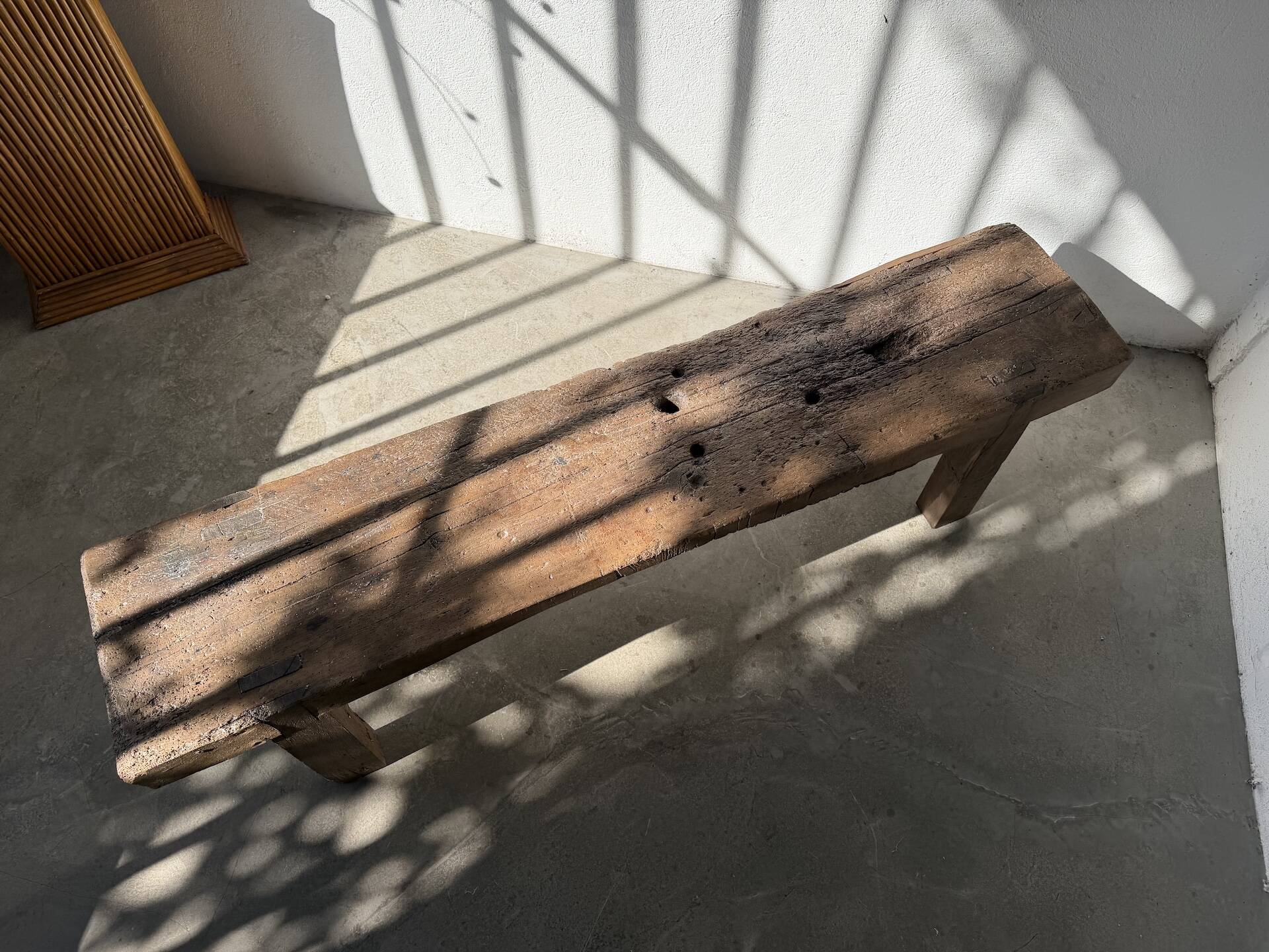 Brutalist Oak Bench – Unique Piece, 20th Century Folk Art