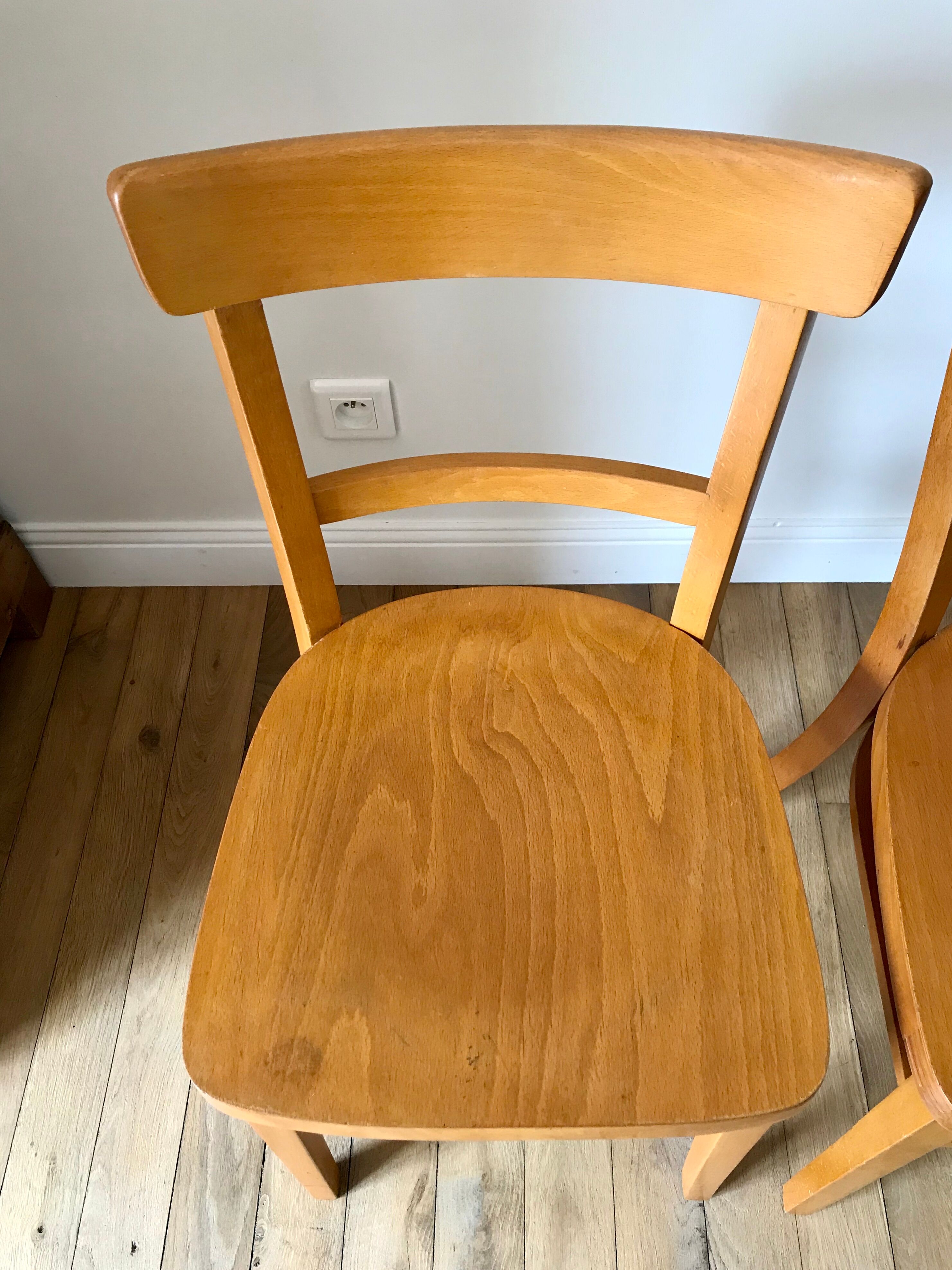 set of 4 Thonet bistro chairs in curved wood honey Mid-Century 50s