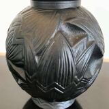 Art Deco Vase in Purple Pressed Molded Glass in the style of Pierre d'Avesn