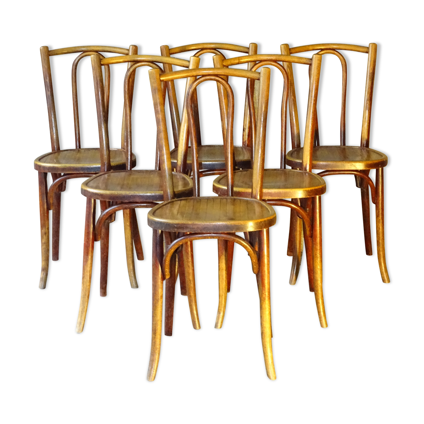 Set of 6 sitting Baumann 1925 Bistro chairs wood, N ° 56 perfect condition.