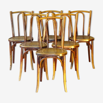 Set of 6 sitting Baumann 1925 Bistro chairs wood, N ° 56 perfect condition.