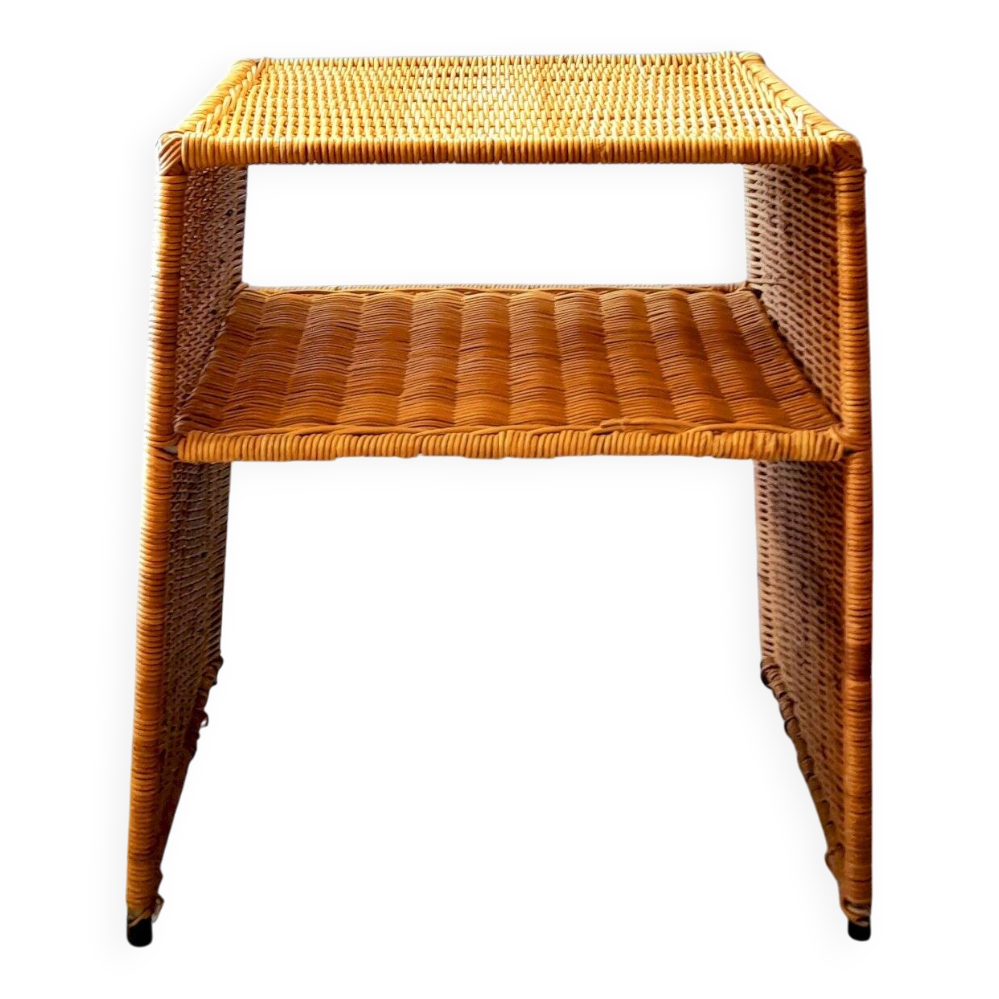 Wicker bedside table or side table from the 1960s.