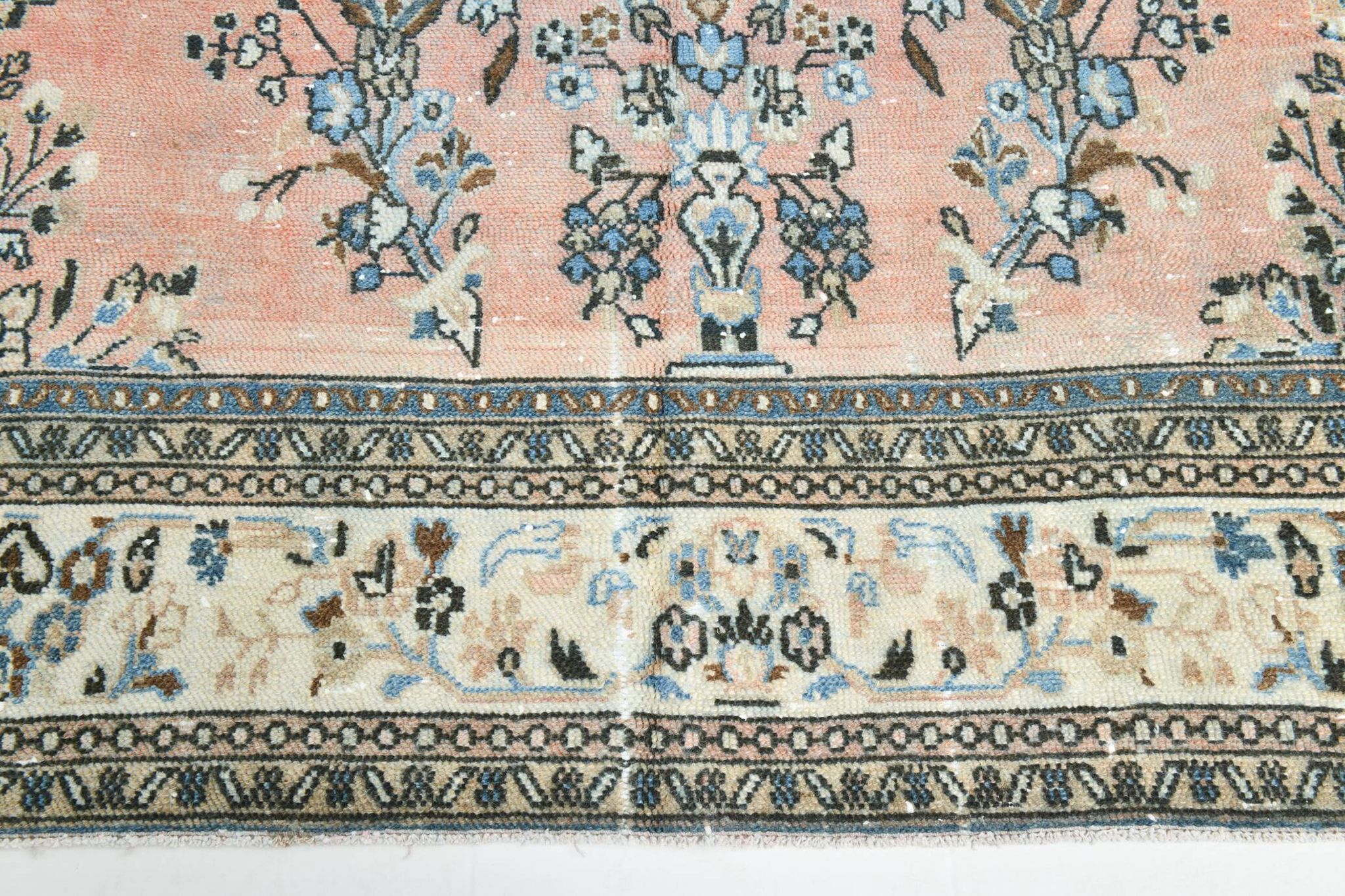 Tapis persan classique bleu et saumon, 318x410 cm