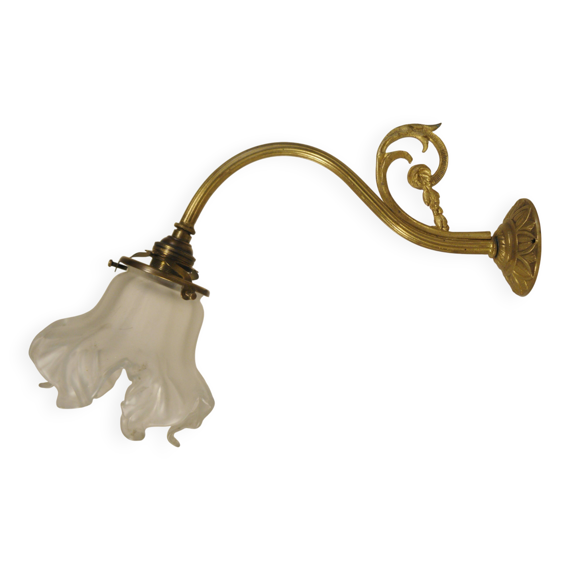 Brass and glass swan neck wall light