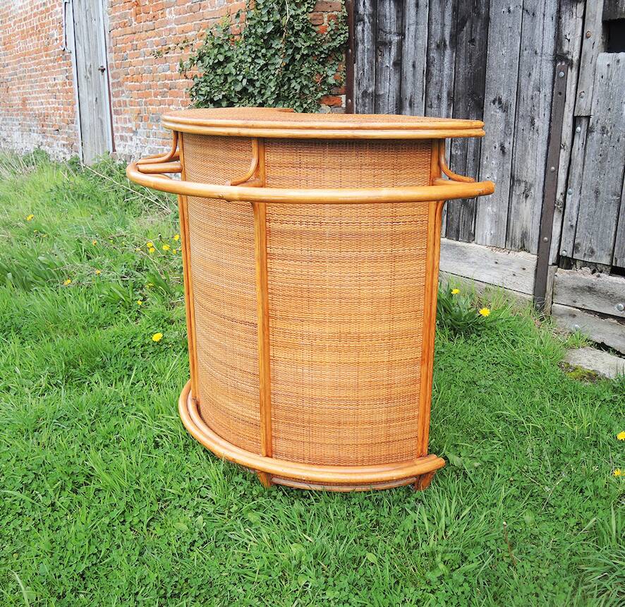 Old Rattan Bar with 2 Matching Stools