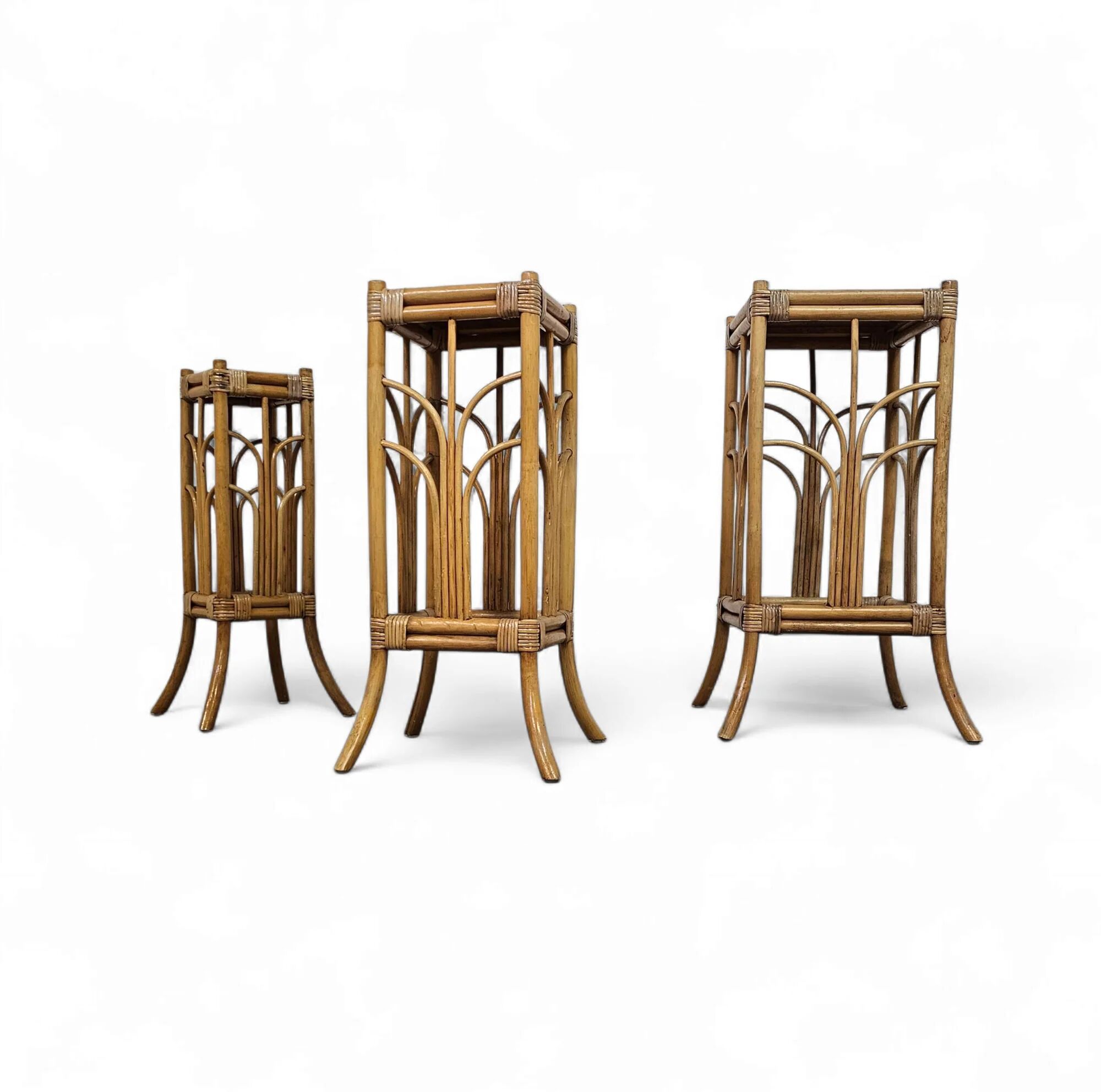 Nesting set bamboo plant stands 1970s