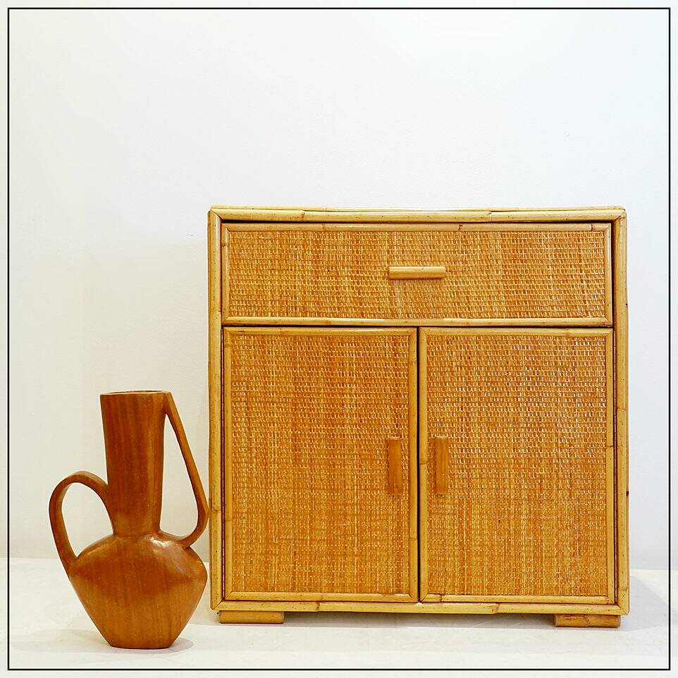 Vintage rattan sideboard in Roche Bobois style