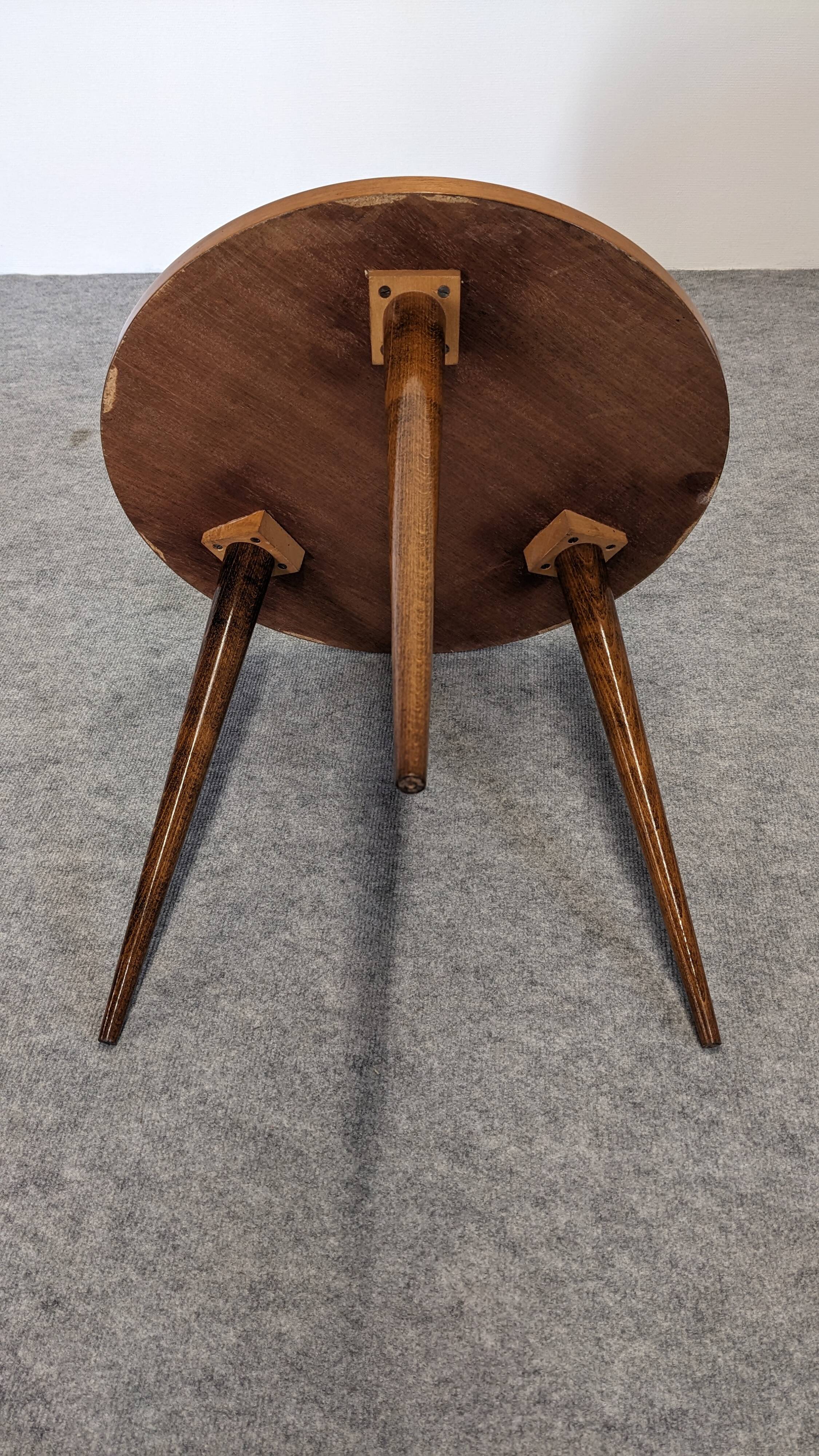 Side table, low tripod pedestal table, 50s-60s