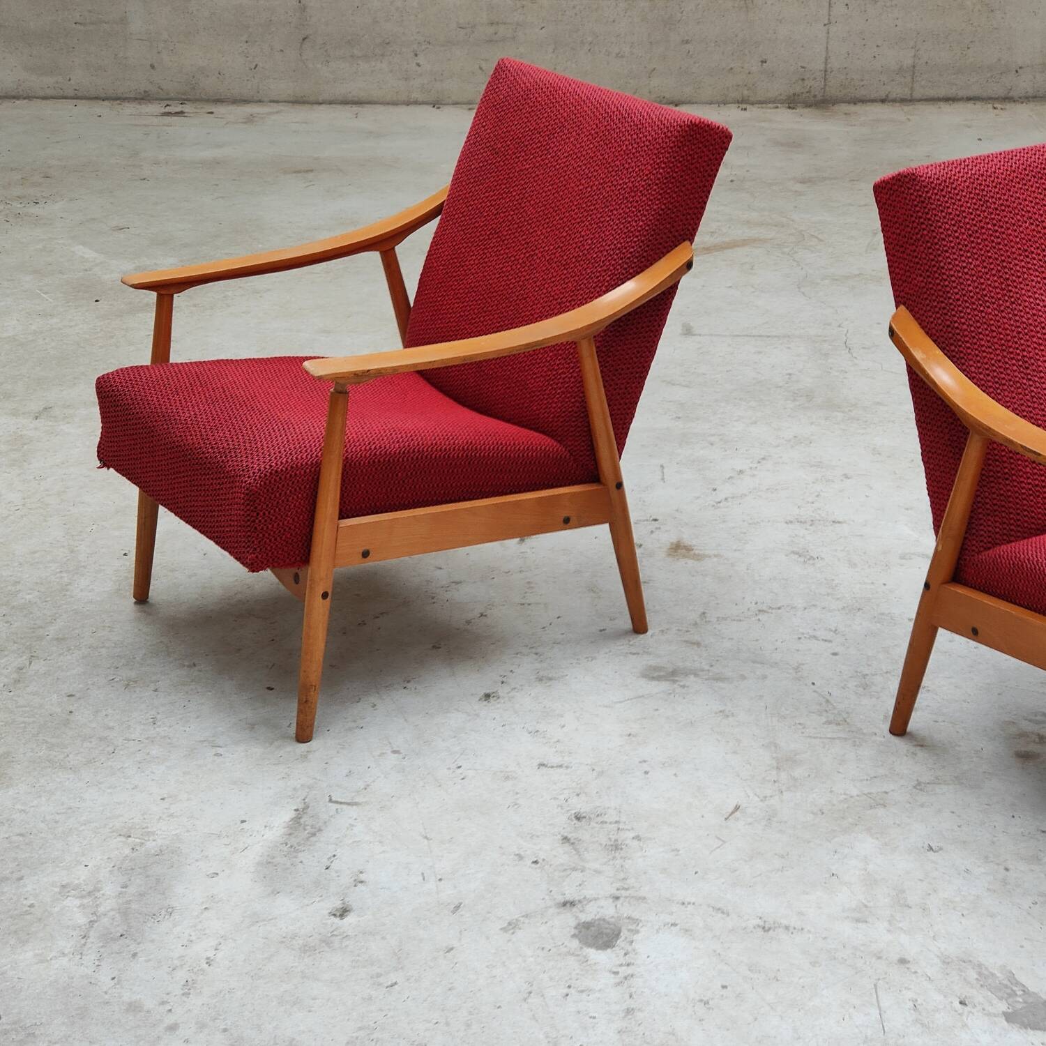 Pair of Czechoslovak armchairs 1960 red pink 1960