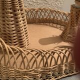 Wicker lamp with 2 lights on wicker tray. 60s.