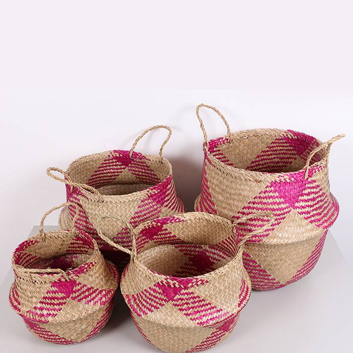 Pink Foldable Basket 35x30 cm (L),Boho-Style Foldable Basket