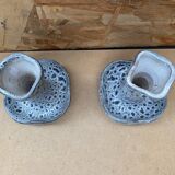 Pair of YURTSUA Candle Holders Vallauris Style Grey Ceramic Lava Vintage #B160