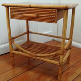 Rattan and vintage bamboo bedside table