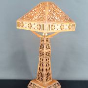 Important Carved Wood Lamp, USA, A&C, Prairie School, c. 1900-1920