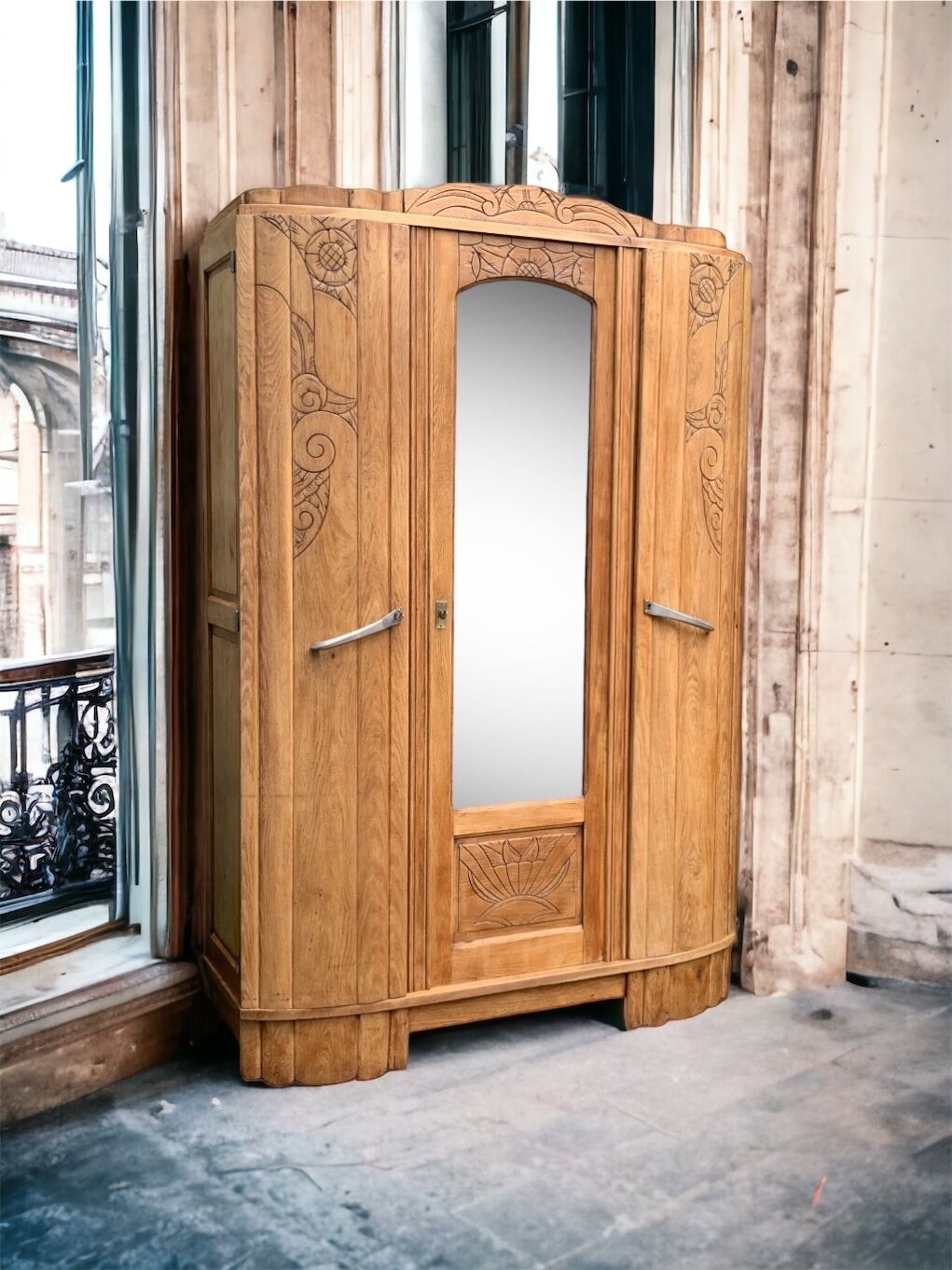 Parisian art deco wardrobe solid raw oak 1930