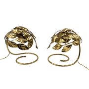 Hollywood regency set of 2 brass leaves table lamps, Bottega Gadda Italy, 1970s