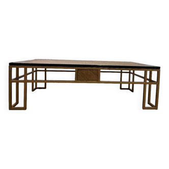Table basse vintage / table basse avec marbre & bois & laiton