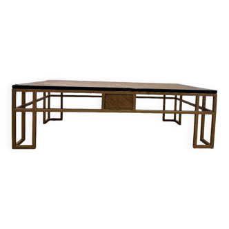 Vintage coffee table / coffee table with marble & wood & brass