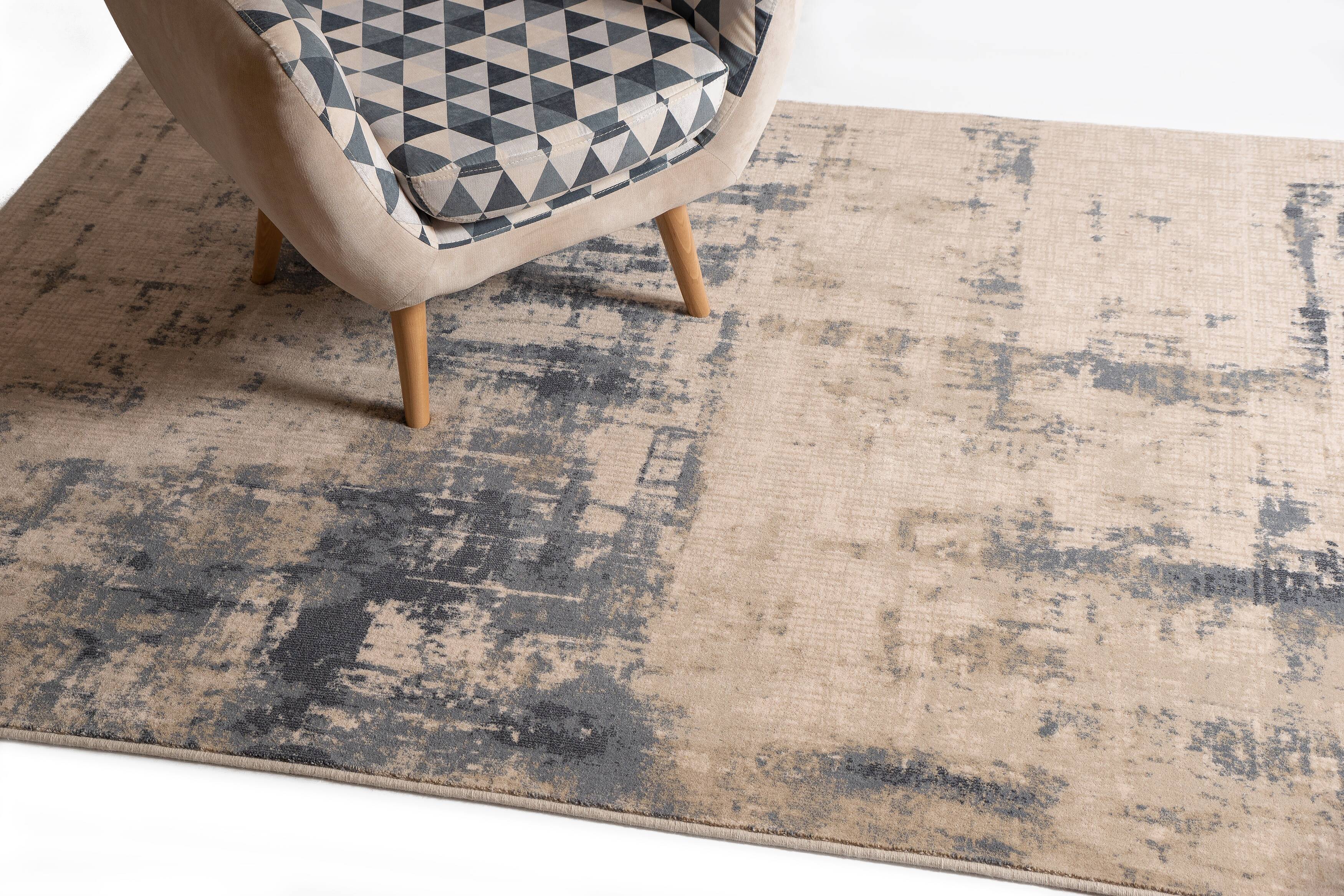 Tapis en laine abstrait beige et bleu