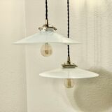 Pair of suspensions bistrot 1920 opaline