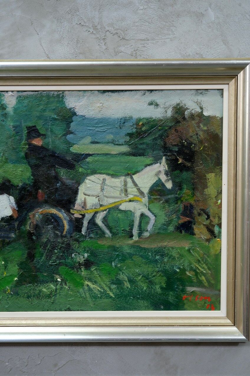 Peinture moderne suédoise 1973 huile sur panneau Ove Olson (1903-1975)