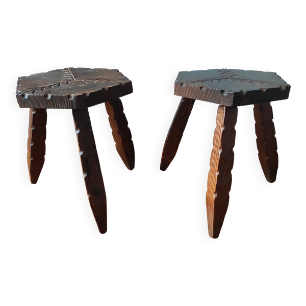 Paire de tabourets tripode brutaliste 1955/60