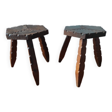 Paire de tabourets tripode brutaliste 1955/60