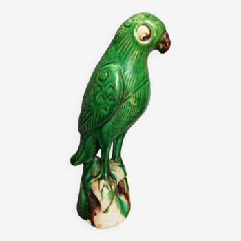 Chine Qing oiseau vert grès vernissé / tuile Sancai