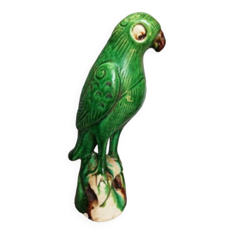 Chine Qing oiseau vert grès vernissé / tuile Sancai
