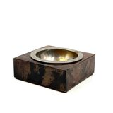 Cendrier en parchemin de chèvre marron moderne du milieu du siècle, Aldo Tura, Italie, années 1960