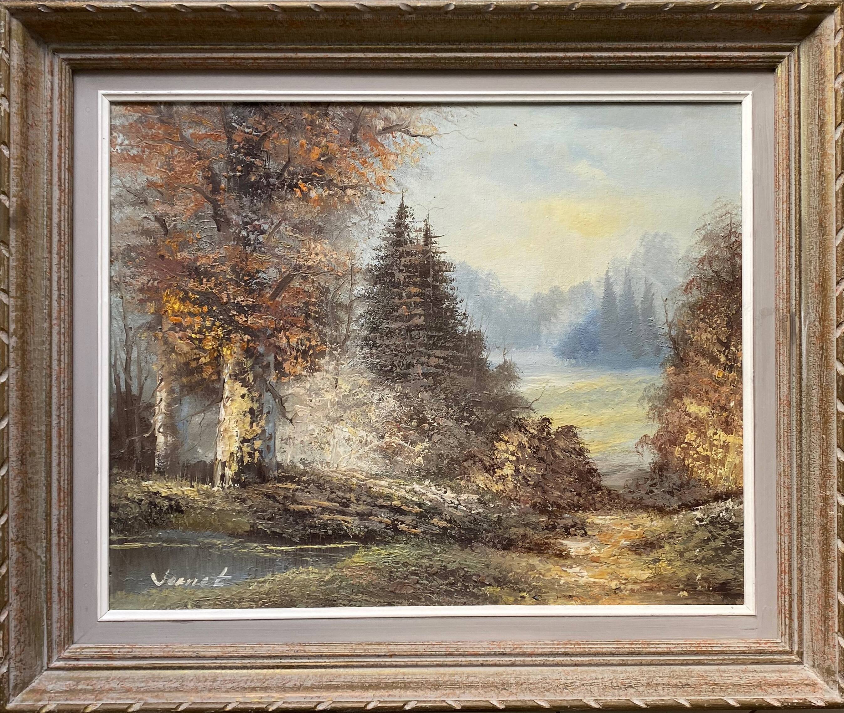 Painting "Lake and wooded landscape" HST signed Vernet + frame